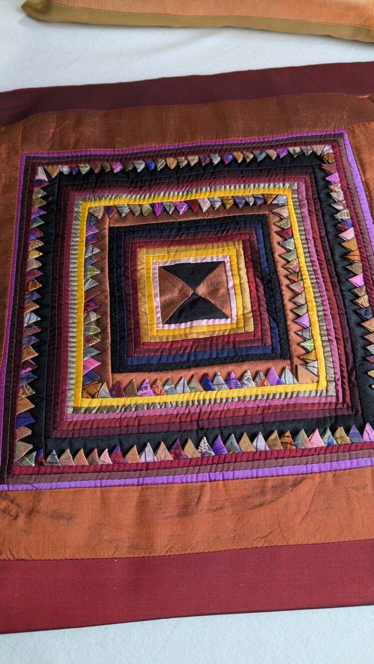 Pair of Handmade Prairie Point Quilted Pillow Covers - Boho Silk-Style Textural